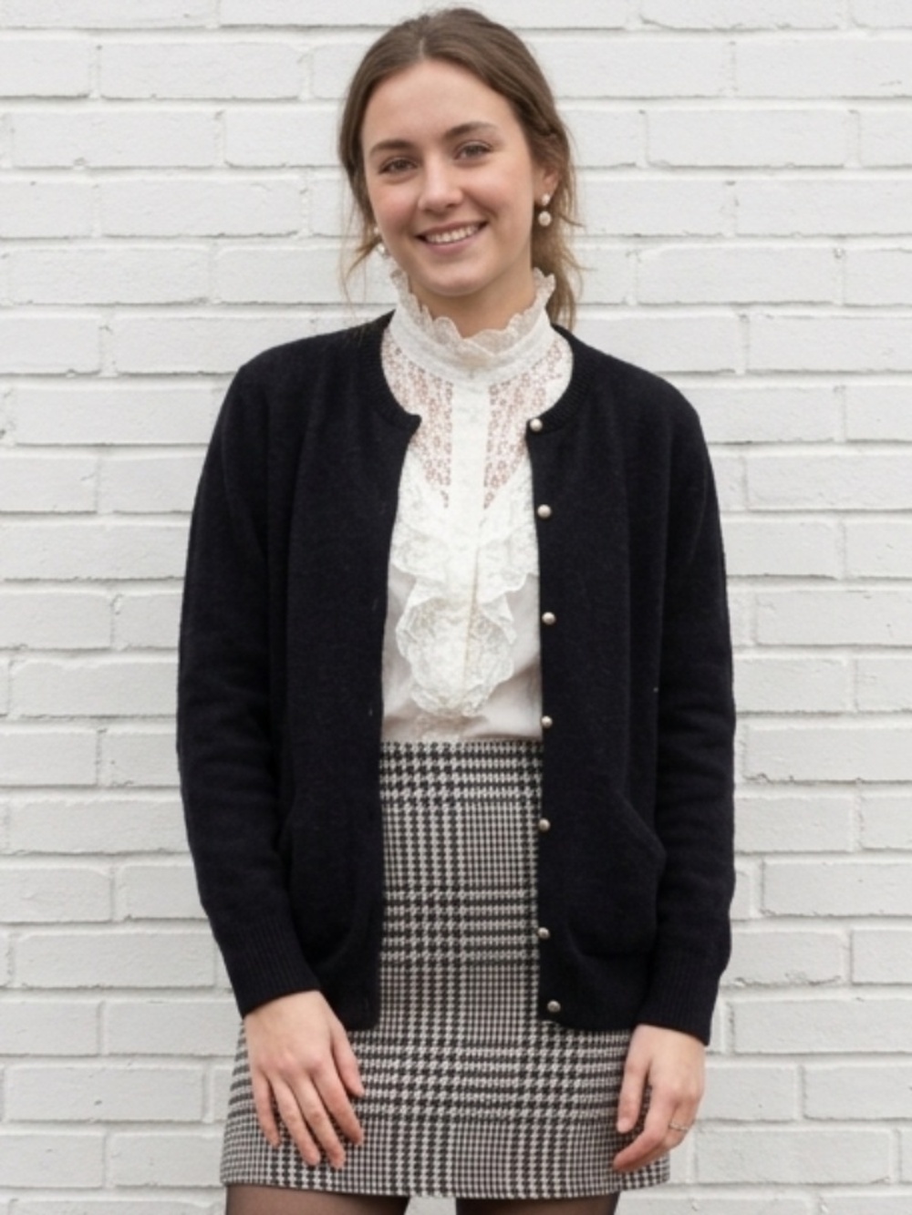 Vintage Black Wool Blend Cardigan Pearl Buttons Long Sleeve XS/S